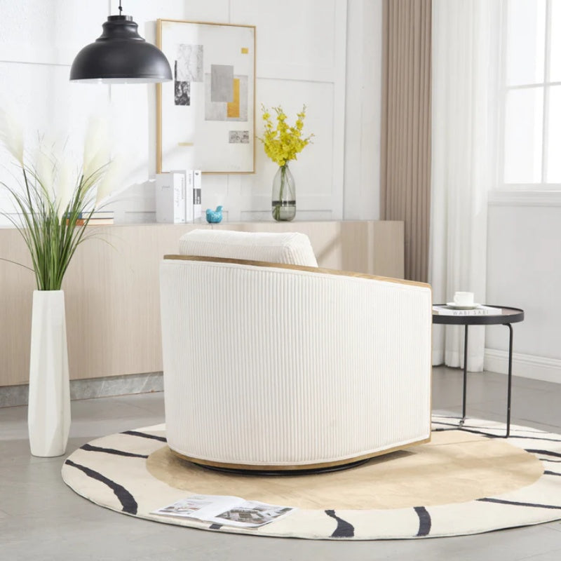 Corduroy Swivel Barrel Chair, Comfortable Accent Sofa Chair, 360 Degree Swivel, Beige, Corduroy, 30.12''x35.04''x30.31''-海智集-Default-