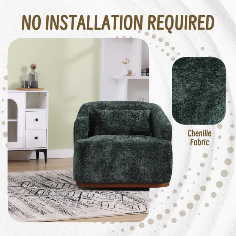 Elegant Swivel Barrel Chair, Comfy Accent Sofa Chair with 360 Degree Swivel, Chenille Fabric, Emerald, 31.5x31.5x27.56 inches-海智集-Default-
