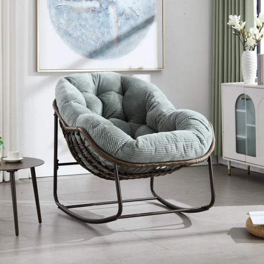 Outdoor Rattan Rocking Chair,Padded Cushion Rocker Recliner Chair Outdoor for Front Porch, Living Room, Patio, Garden, Light Green-海智集-Default-