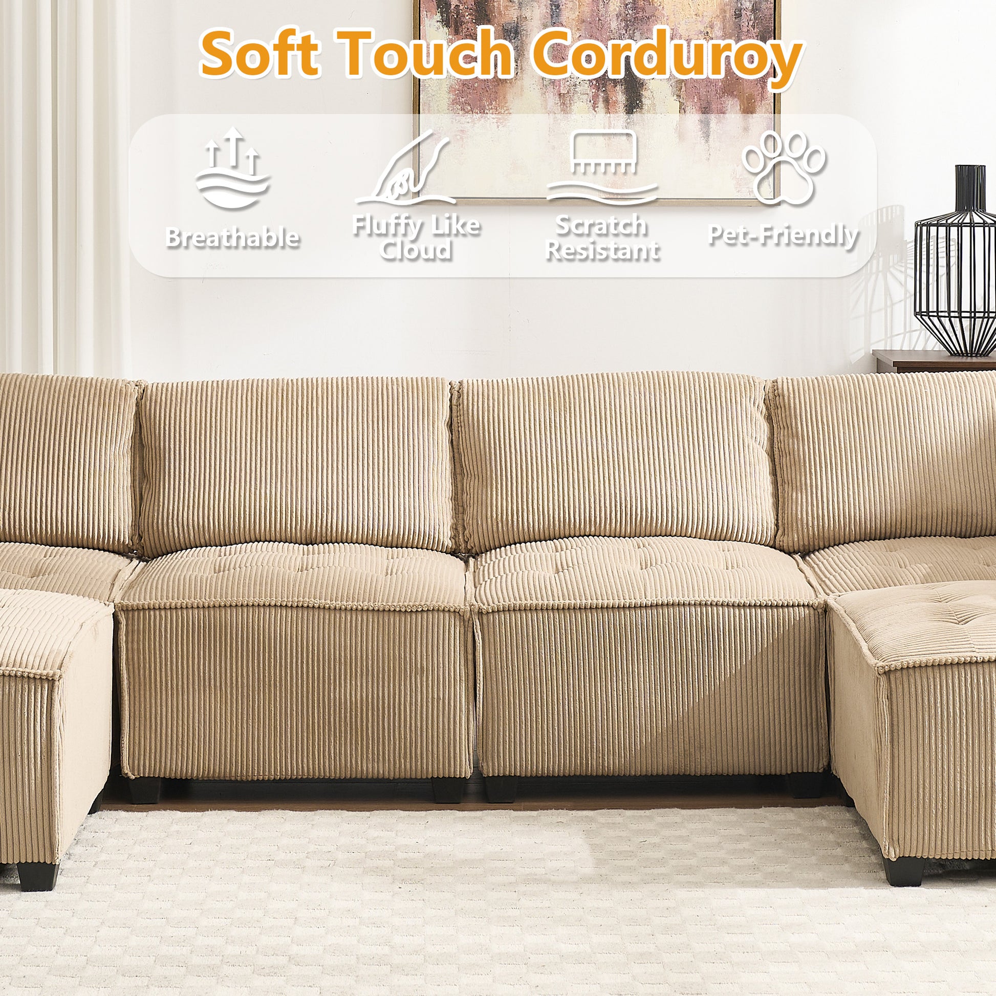 UNITED WE WIN Modular Sectional Sofa U Shaped Modular Couch with Reversible Chaise Modular Sofa Sectional Couch,6- Seat Convertible Sofa,Fit for Living Room-海智集-Default-