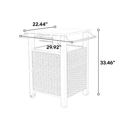 Single door bar cart,Outdoor Kitchen Wicker Island Rolling Cart & Storage Cabinet, Wheels and Stainless Steel Extended Table Top, Side Handle for Patio Kitchen or Bar Cart, Brown-海智集-Default-