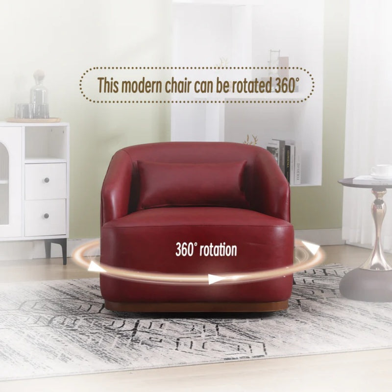 Swivel Barrel Chair, Comfy Round Accent Sofa Chair, 360 Degree Swivel, Wine Red PU, for Living Room, Office, Lounge-海智集-Default-