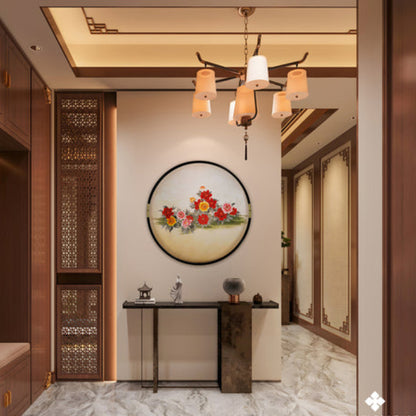 New Chinese Style Flower&Bird Painting - Silk Scroll Wall Art with Black Frame, Oriental Home Decoration-海智集-