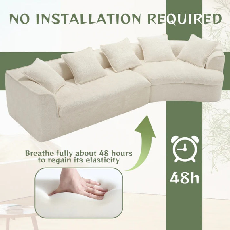 COOLMORE Boucle Sofa 3 Seater for Living Room Oversized Comfy Sofa unique double seat and corner construction for Apartment, Office Right Hand Facing (Beige)-海智集-Default-