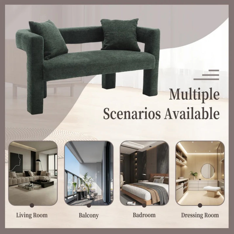 Modern Chenille Loveseat Sofa, Comfy Upholstered 2-Seater, Emerald, Small Accent Couch for Living Room or Bedroom-海智集-Default-