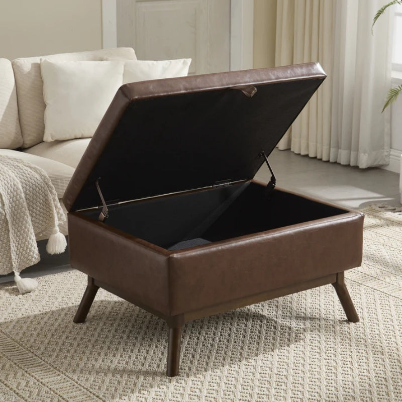 Mid-century modern square coffee table storage bench, assembled, suitable for living room, entryway and family room, used as a coffee table, stirrups, shoe bench-海智集-Default-