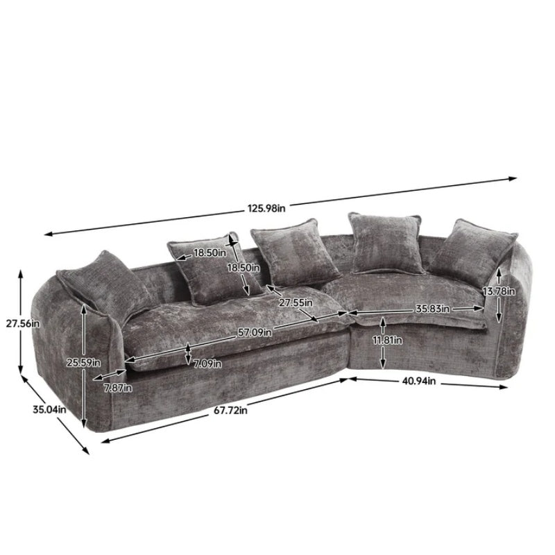 Modular Sectional Sofa, U-Shaped Couch with Sofa for five & Pillows, Modern Minimalist chenille Fabric Large Comfy Cloud Sofas, Living Room Furniture Sets-海智集-Default-