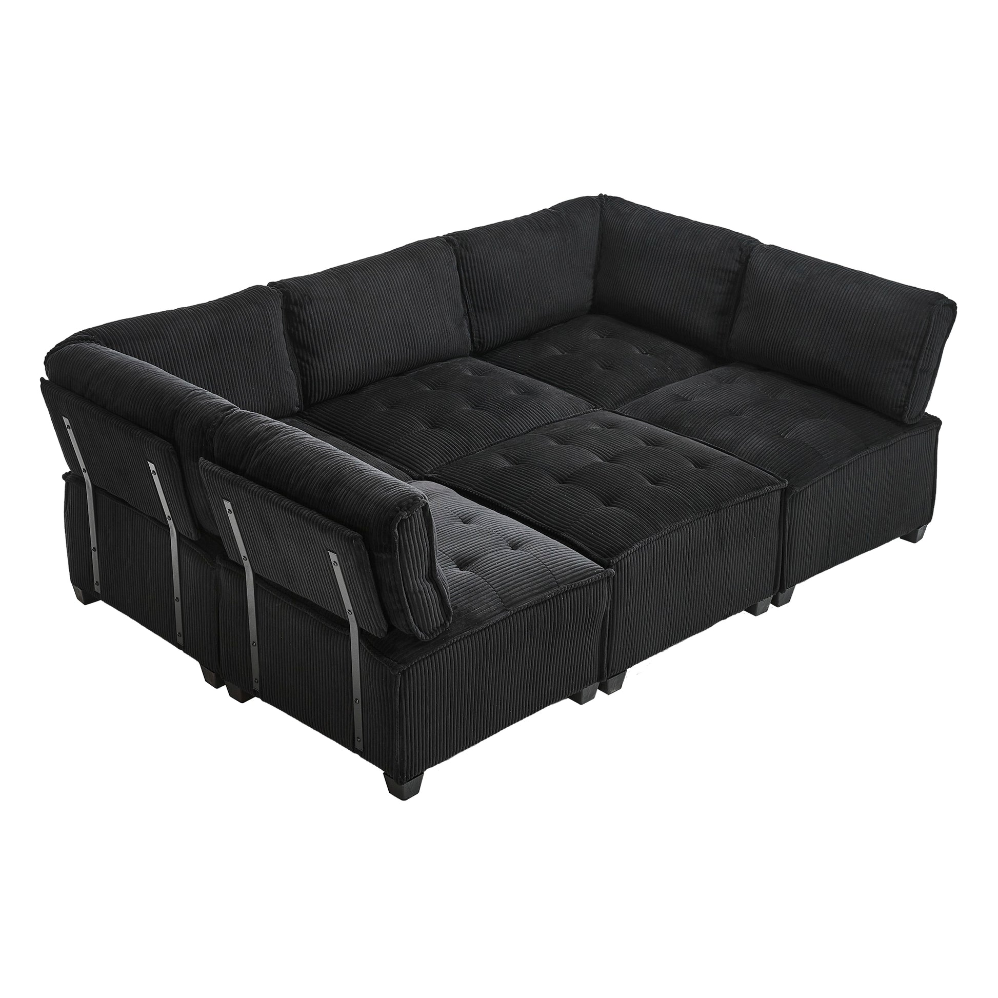 UNITED WE WIN Modular Sectional Sofa U Shaped Modular Couch with Reversible Chaise Modular Sofa Sectional Couch,6- Seat Convertible Sofa,Fit for Living Room-海智集-Default-