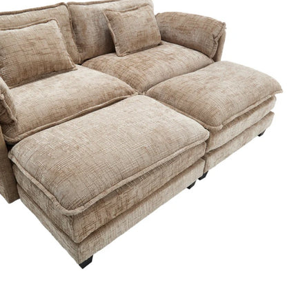 UNITED WE WIN Chenille fabric, solid construction, the overall structure of the sofa is stable, detachable armrests, two foot stools and two-seat sofa with side pockets-海智集-Default-