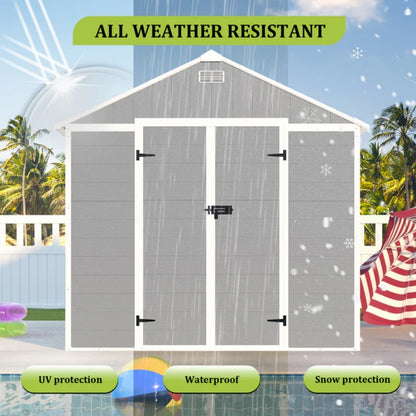 Campcraft 8*8ft resin storage shed, high quality pp material, strong structure, waterproof, rust and UV proof, large storage space, 12mm thick pp board, HD window lighting-海智集-Default-
