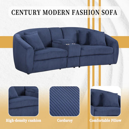 UNITED WE WIN corduroy fabric, two cup holders, storage, oversized two-seat, solid wood frame, high quality sponge filling, curved placement sofa-海智集-Default-