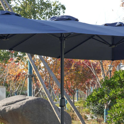 14.8 Ft Double Sided Outdoor Umbrella Rectangular Large with Crank ( Navy blue )(No Base)-海智集-Default-