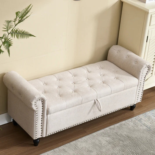 Coolmore Storage Ottoman 55.12 Inches Upholstered Fabric Storage Ottoman Bench,Button Tufted Ottoman with Storage for Living Room,Bedroom End of Bed Bench Withstands 275lbs-海智集-Default-