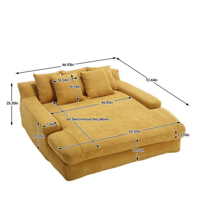 COOLMORE Chenille 2-seater lazy sofa With 5 back pillows,Comfy Sofa- Deep Seat Couch for Living Room,Club (Mustard yellow)-海智集-Default-