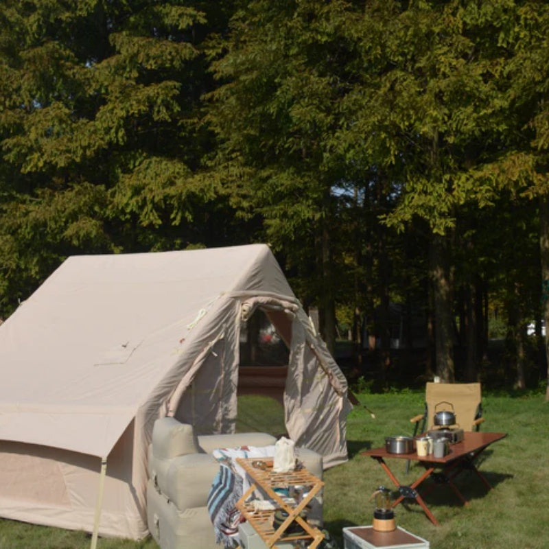 Inflatable Camping Tent Easy Setup 4 Season Glamping Tent with High Performance Inflatable Structure 4-6 Persons Waterproof Windproof Outdoor Self-Supporting Blow up Tent Air Tent Portable House Beige-海智集-Default-