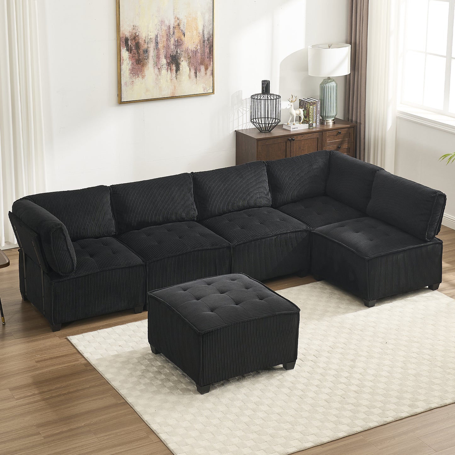 UNITED WE WIN Modular Sectional Sofa U Shaped Modular Couch with Reversible Chaise Modular Sofa Sectional Couch,6- Seat Convertible Sofa,Fit for Living Room-海智集-Default-