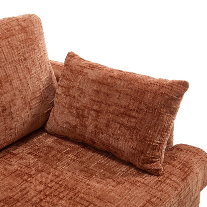 Modern Style Chenille 2-Seater Sofa with LED Light, USB Charging Port & Storage Bag in Orange-海智集-Default-