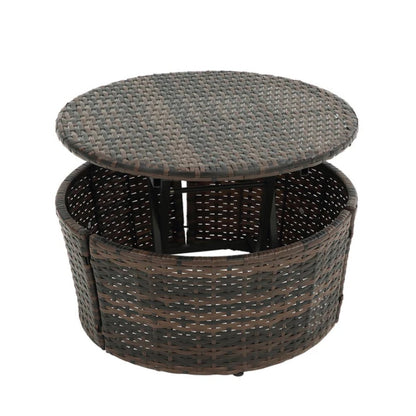 Hot Sale KD Rattan Round Lounge With Canopy Bali Canopy Bed Outdoor, Wicker Outdoor Sofa Bed with lift coffee table-海智集-Default-
