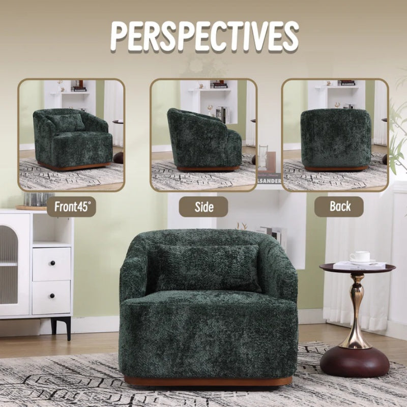 Elegant Swivel Barrel Chair, Comfy Accent Sofa Chair with 360 Degree Swivel, Chenille Fabric, Emerald, 31.5x31.5x27.56 inches-海智集-Default-