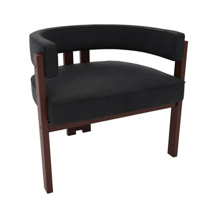 Modern Accent Chair Teddy Upholstered Armchair with Open Back 3 Legs Barrel Dining Chair Black-海智集-Default-