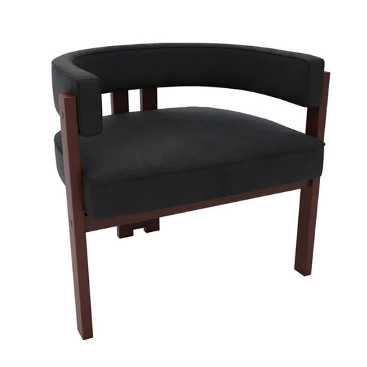 Modern Accent Chair Teddy Upholstered Armchair with Open Back 3 Legs Barrel Dining Chair Black-海智集-Default-