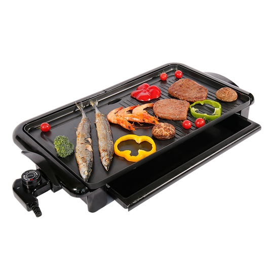 Top Rated Smokeless Indoor Grill Plate Non Stick Korean Bbq Kitchen Luxe 2 in 1 Black Electric Aluminum OEM PTFE Home Party Knob-海智集-