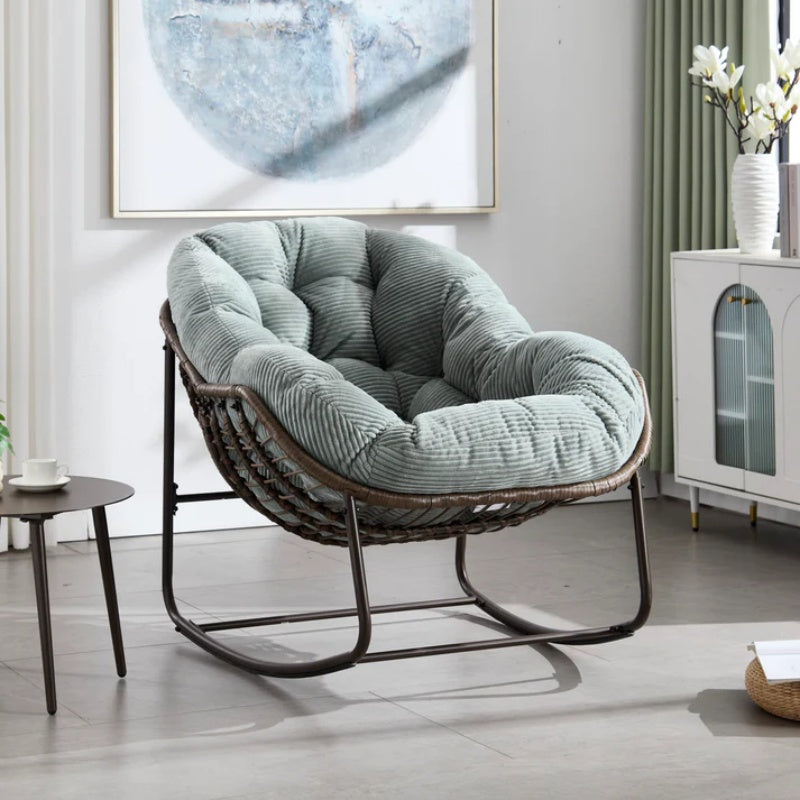 Outdoor Rattan Rocking Chair,Padded Cushion Rocker Recliner Chair Outdoor for Front Porch, Living Room, Patio, Garden, Light Green-海智集-Default-