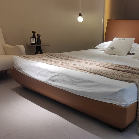 Space-Saving Leather Bed for Compact Rooms-海智集-