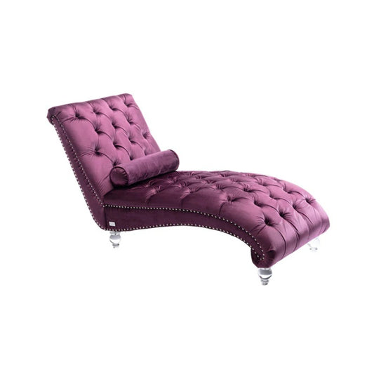 Velvet Chaise Lounge Indoor, Button-Tufted Upholstered Chaise Lounge Chair with Pillow for Bedroom Living Room Office, Purple Velvet-海智集-Default-