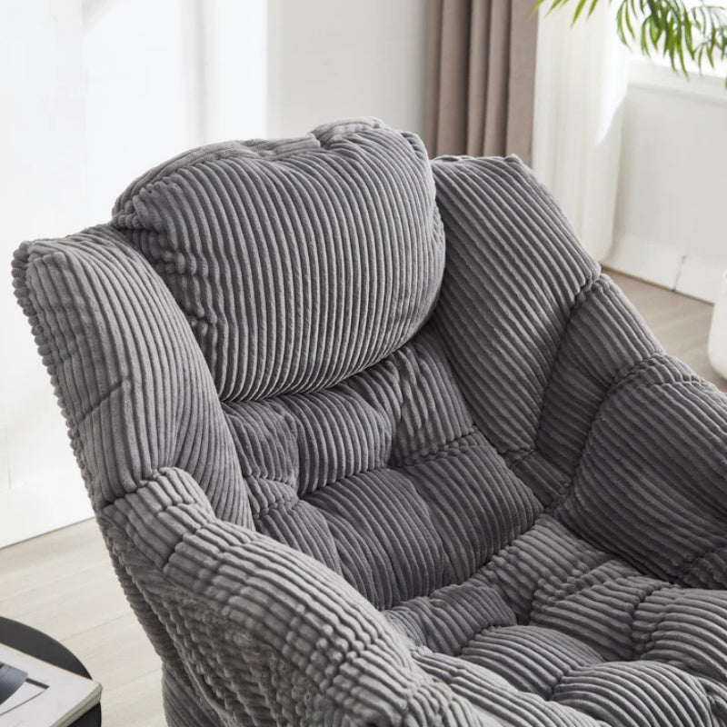 Lazy Chair with Ottoman, Modern Lounge Accent Chair with Armrests and a Side Pocket, Leisure Upholstered Sofa Chair Reading Chair with Footrest for Small Space, Corner Chair-Grey-海智集-Default-