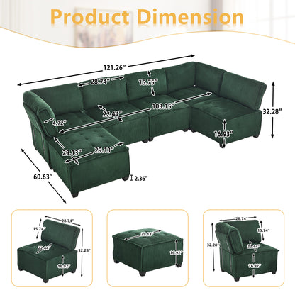 UNITED WE WIN Modular Sectional Sofa U Shaped Modular Couch with Reversible Chaise Modular Sofa Sectional Couch,6- Seat Convertible Sofa,Fit for Living Room-海智集-Default-