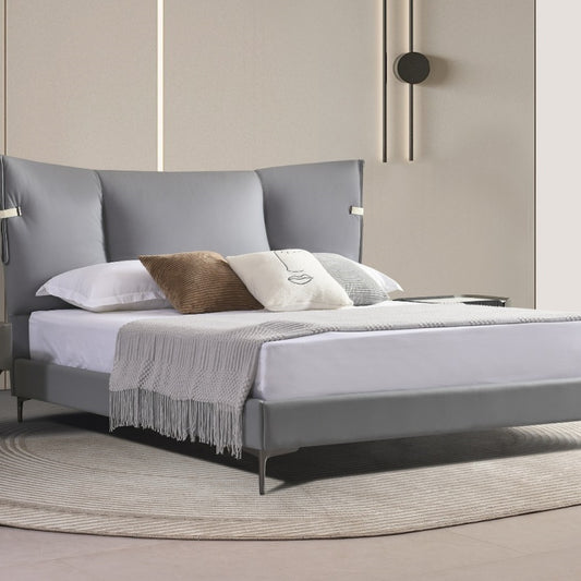 Jinxuan Series Jinxuan GINSON Genuine Leather Bed, modern and simple Italian light Luxury high-end solid wood soft Package XF-13# (Including bed board but excluding bedside table)-海智集-