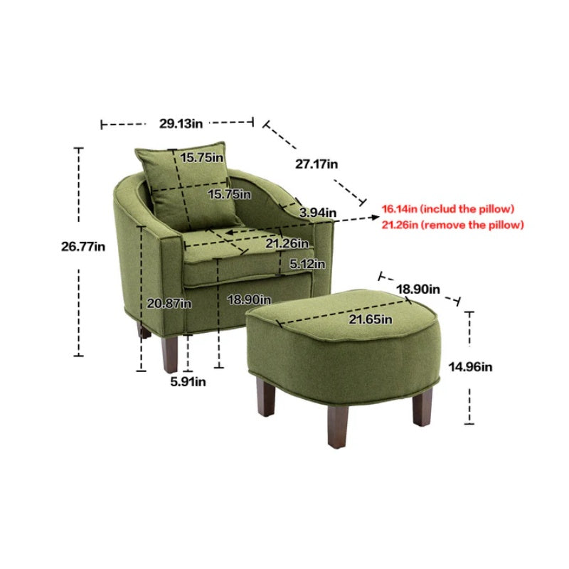 COOLMORE Accent Chair with Ottoman, Mid Century Modern Barrel Chair Upholstered Club Tub Round Arms Chair for Living Room-海智集-Default-