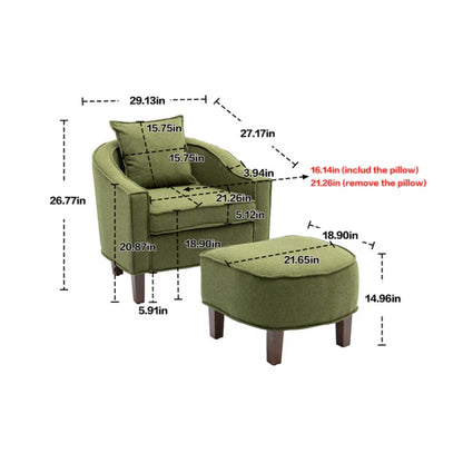 COOLMORE Accent Chair with Ottoman, Mid Century Modern Barrel Chair Upholstered Club Tub Round Arms Chair for Living Room-海智集-Default-