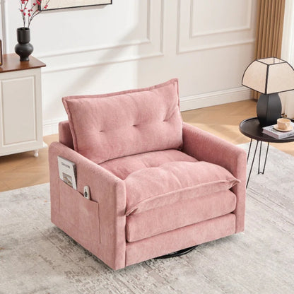 UNITED WE WIN Swivel Barrel Chair - Mid Century Modern Chair, Thick Padded Arm Chair with Solid Metal Base, Comfortable Single Sofa Chair, Swivel Accent Chair for Living Room Bedroom-海智集-Default-