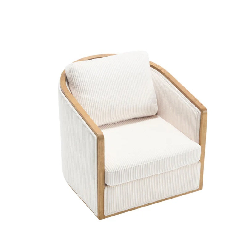 Corduroy Swivel Barrel Chair, Comfortable Accent Sofa Chair, 360 Degree Swivel, Beige, Corduroy, 30.12''x35.04''x30.31''-海智集-Default-
