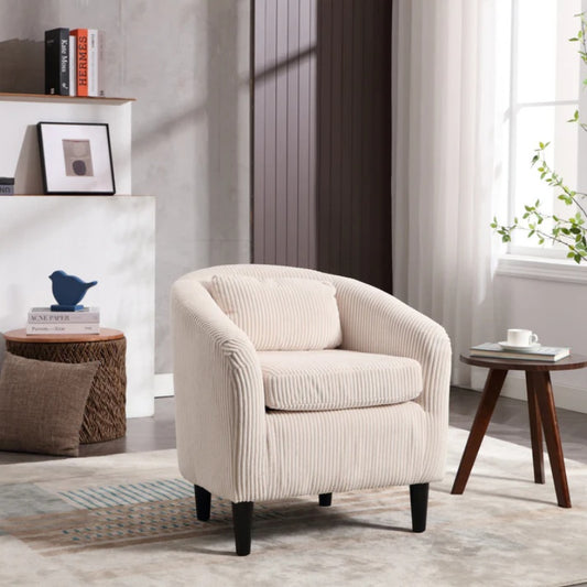 COOLMORE Living Room Accent Barrel Chair, Century Modern Style Decorative Chair, Armchair for Living Room with Thick Cushions and Pillows, Comfy Single Sofa Chair, Chair with Wooden Legs,Beige-海智集-Default-