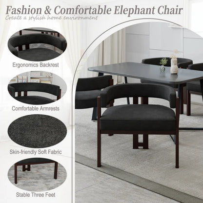 Modern Accent Chair Teddy Upholstered Armchair with Open Back 3 Legs Barrel Dining Chair Black-海智集-Default-