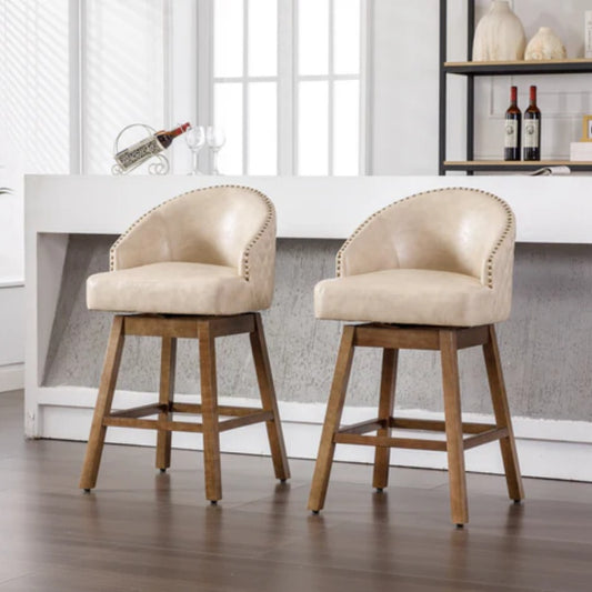 COOLMORE Bar Stools Set of 2 Counter Height Chairs with Footrest for Kitchen, Dining Room And 360 Degree Swivel-海智集-Default-