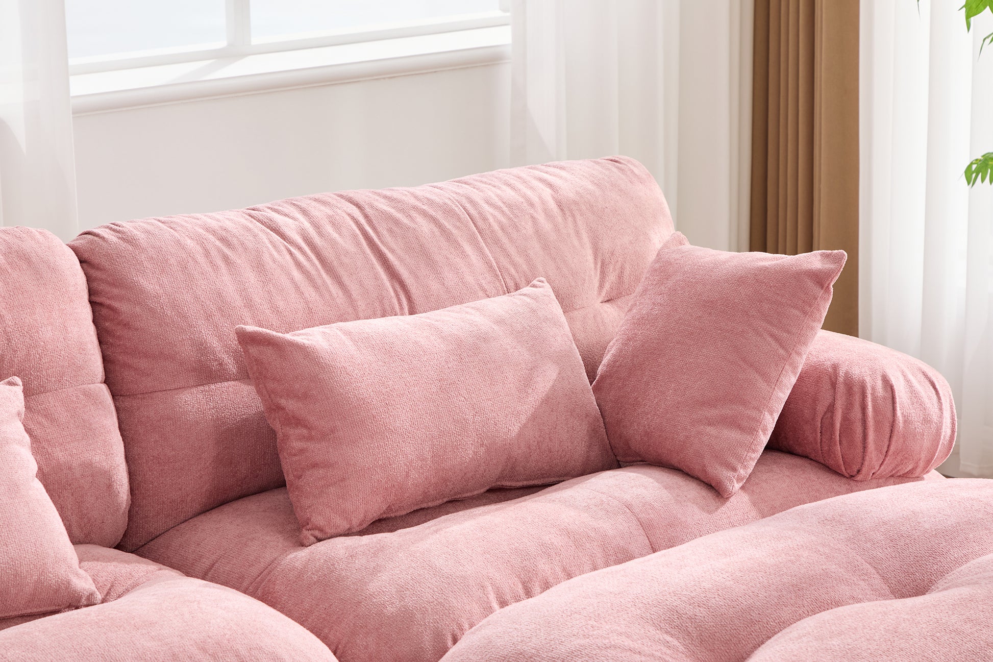 UNITED WE WIN Pelletized velvet U Shape Cloud Couch with 2 Ottomans,Free Combined 3 Seater Comfy Sofa with Bolster Armrest Pillows, sofa for Living Room-海智集-Default-