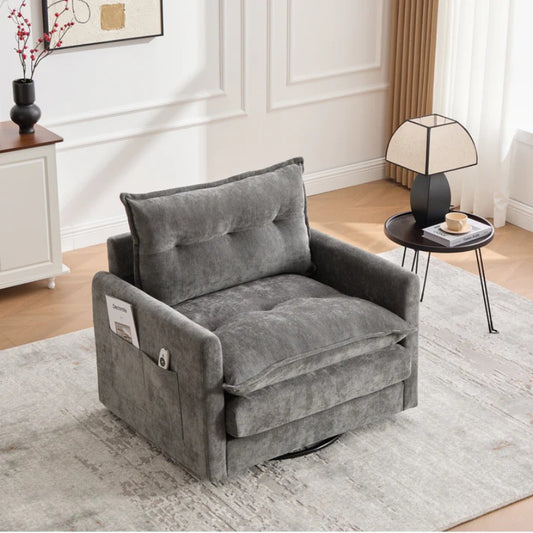 UNITED WE WIN Swivel Barrel Chair - Mid Century Modern Chair, Thick Padded Arm Chair with Solid Metal Base, Comfortable Single Sofa Chair, Swivel Accent Chair for Living Room Bedroom-海智集-Default-