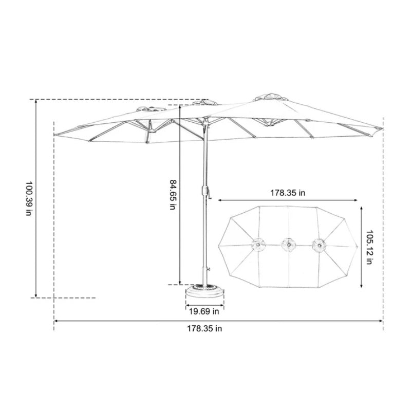 14.8 Ft Double Sided Outdoor Umbrella Rectangular Large with Crank ( Dark green)(No Base)-海智集-Default-