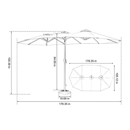 14.8 Ft Double Sided Outdoor Umbrella Rectangular Large with Crank ( Dark green)(No Base)-海智集-Default-