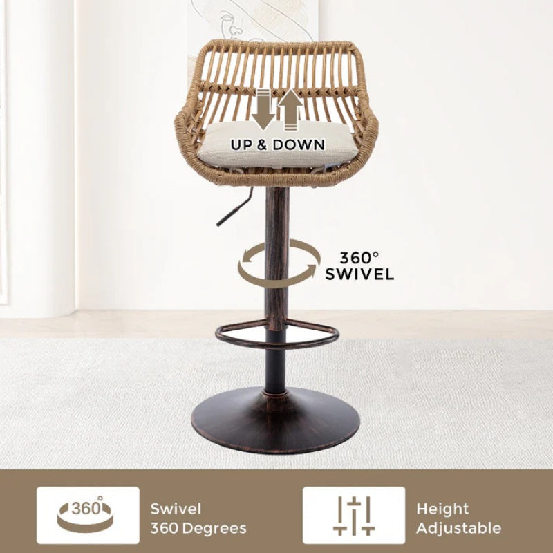 COOLMORE Modern Swivel Bar Stools Set of 2 with Adjustable Counter Height and Footrest in Beige Linen-海智集-Default-