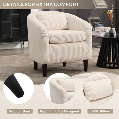 COOLMORE Living Room Accent Barrel Chair, Century Modern Style Decorative Chair, Armchair for Living Room with Thick Cushions and Pillows, Comfy Single Sofa Chair, Chair with Wooden Legs,Beige-海智集-Default-