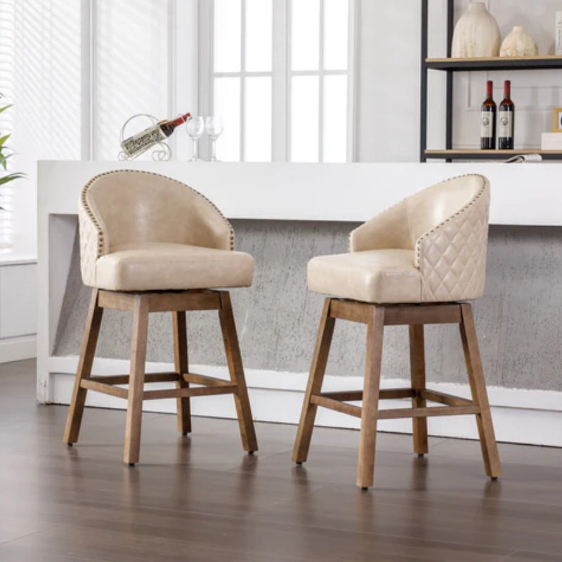 COOLMORE Bar Stools Set of 2 Counter Height Chairs with Footrest for Kitchen, Dining Room And 360 Degree Swivel-海智集-Default-