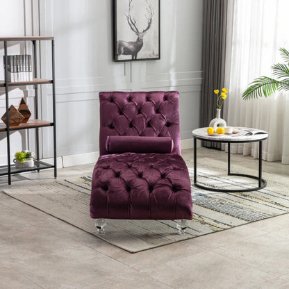 Velvet Chaise Lounge Indoor, Button-Tufted Upholstered Chaise Lounge Chair with Pillow for Bedroom Living Room Office, Purple Velvet-海智集-Default-