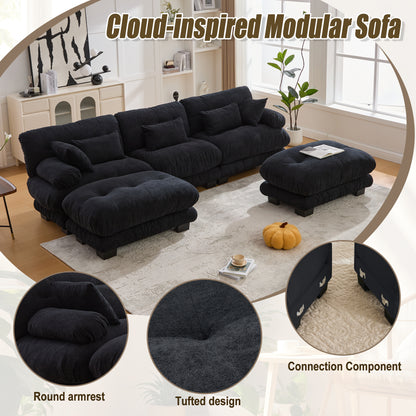 UNITED WE WIN Pelletized velvet U Shape Cloud Couch with 2 Ottomans,Free Combined 3 Seater Comfy Sofa with Bolster Armrest Pillows, sofa for Living Room-海智集-Default-