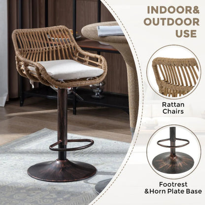 COOLMORE Modern Swivel Bar Stools Set of 2 with Adjustable Counter Height and Footrest in Beige Linen-海智集-Default-