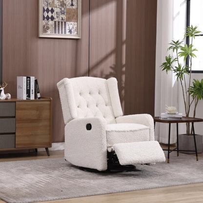 COOLMORE Rocking Recliner Chair,360 Degree Swivel Nursery Rocking Chair,Glider Chair,Modern Small Rocking Swivel Recliner Chair for Bedroom,Living Room Chair Home Theater Seat (White Teddy)-海智集-Default-